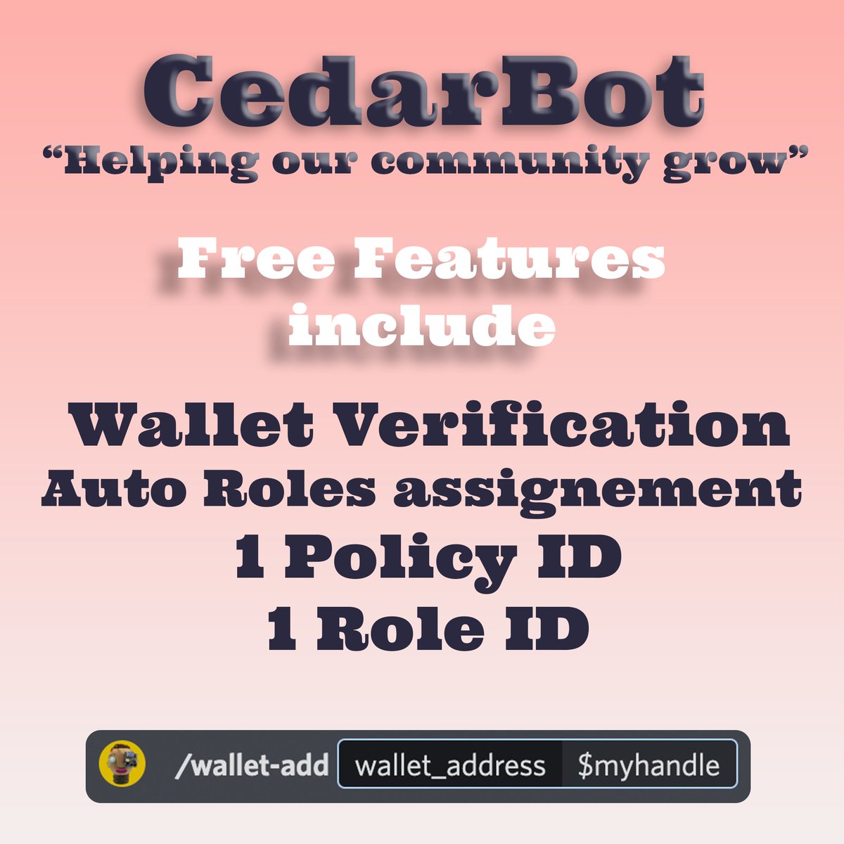 BotCedar's tweet image. Cedar Bot Free Features! 🙏

Find out more cedarbot.io

 #CNFT #CNFTCommunity #Discord
