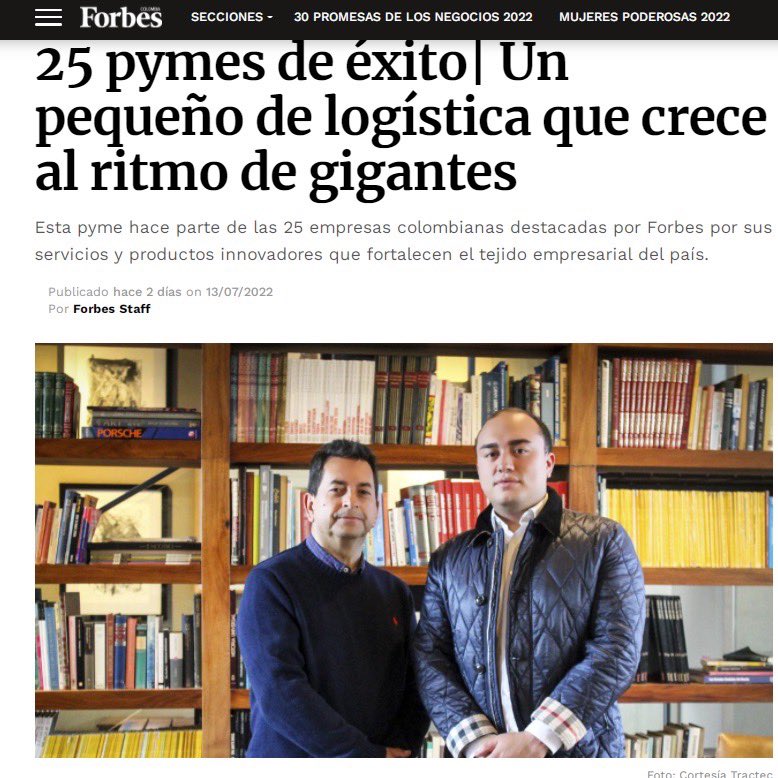 Gracias <a href="/forbescolombia/">Forbes Colombia</a> por tenernos en cuenta . Es un gran logro para <a href="/tractec1/">TRACTEC</a> esta mención como una pyme de éxito . Seguiremos haciendo país 🇨🇴