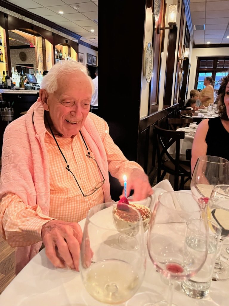 RocketmanelonT's tweet photo. Tonight was Reason #3 for our six week road trip.
We celebrated Ted’s 99th birthday tonight.
Three generations of Eisler’s together again.
#AnAmazingRun https://t.co/5TB5e6zafO