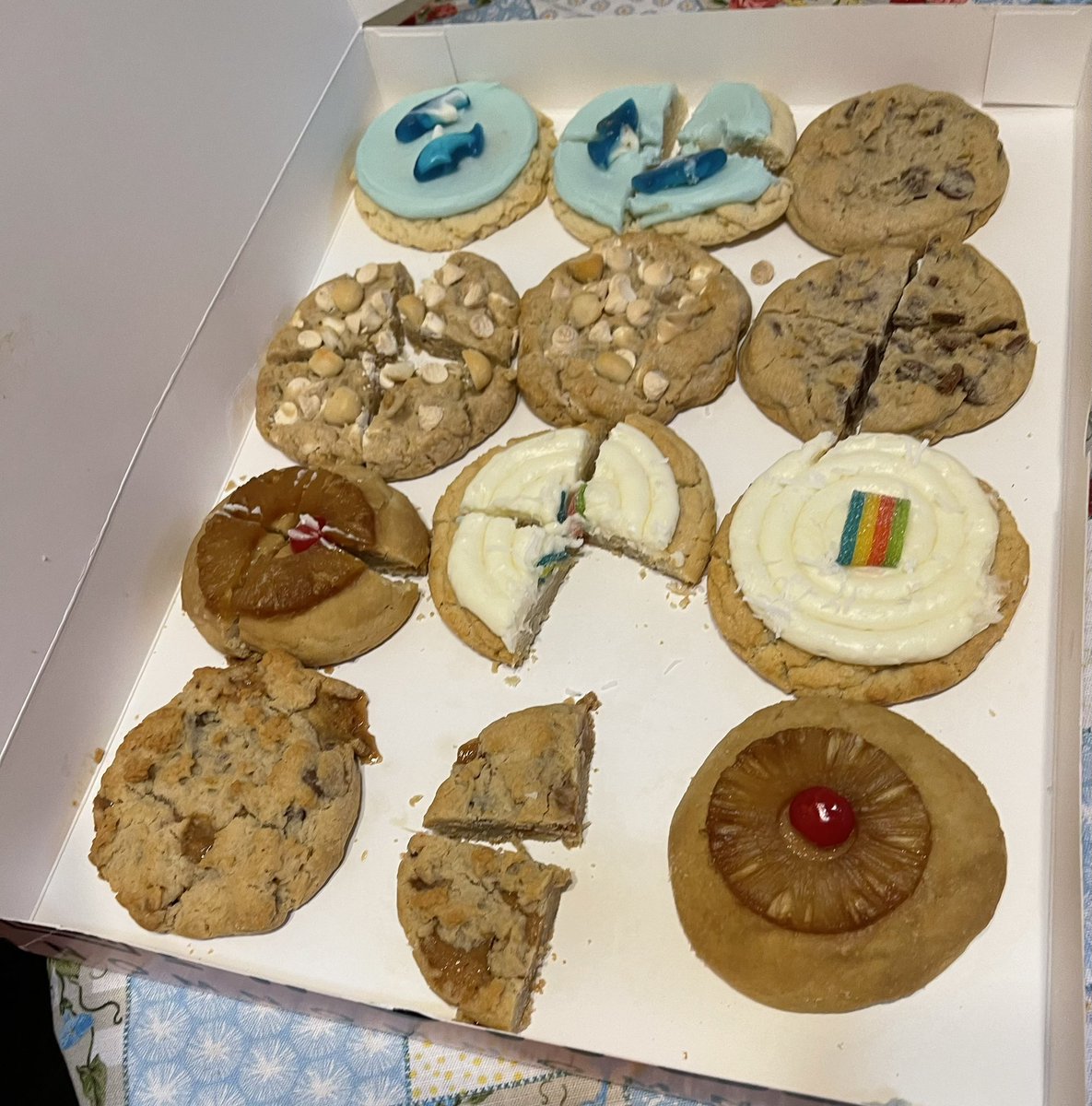 Birthday <a href="/CrumblCookies/">Crumbl</a> from <a href="/DelmaMuniz/">Delma</a>. Digging the sea salt toffee but can’t go wrong with coconut cake. Yummy! #cookies
