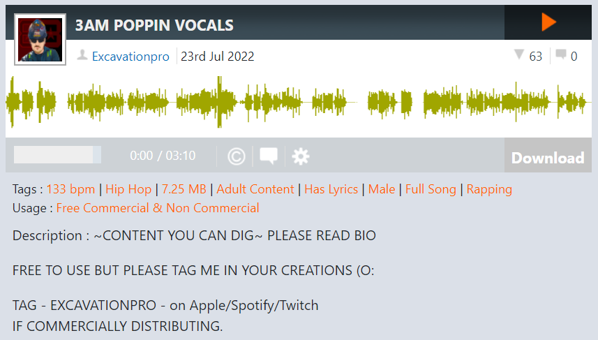 Excavationpro's tweet photo. I Posted #Vocals on #Looperman and have 63 Downloads on 3rd day ! 👀❤️‍🔥

🚧Share &amp; Playlist if you like🚧🎶 #Acapellas 🧡https://t.co/535jySSINr💙

#newmusic #newsong #chillbeats #Popular  #Trending  #Legit #HotTrendingSongs #rap #rapbeats #excavationpro #new #chillvibes #music https://t.co/mWGCtYug7a