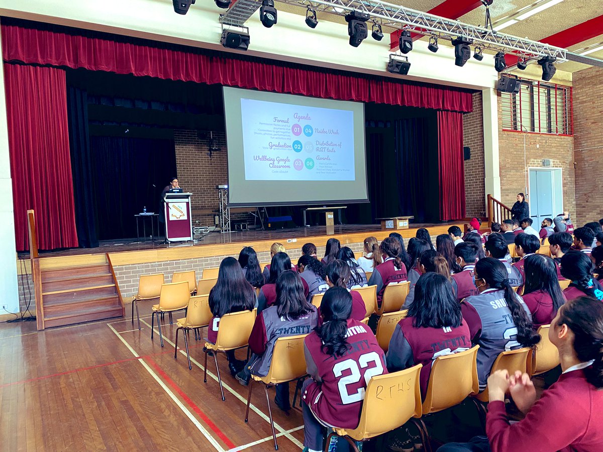 AminaBaghdadi5's tweet photo. Year 12 gearing up for their Trials with a final assembly by their year advisor. It’s been an incredibly difficult year for this year group dealing with COVID, Flu & flood interruptions, on top of the usual stresses of being in year 12. So proud of them already! #MHS #PRPO https://t.co/vmAXO2sCUn