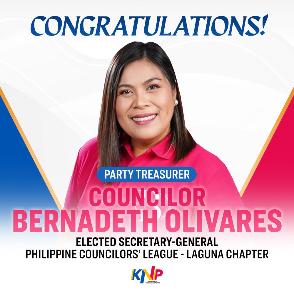 Congratulations to our Party Treasurer and San Pedro, Laguna Councilor Bernadeth Olivares, for her election as Secretary-General of the Philippine Councilors' League - Laguna Chapter! #KayaNatinPilipinas