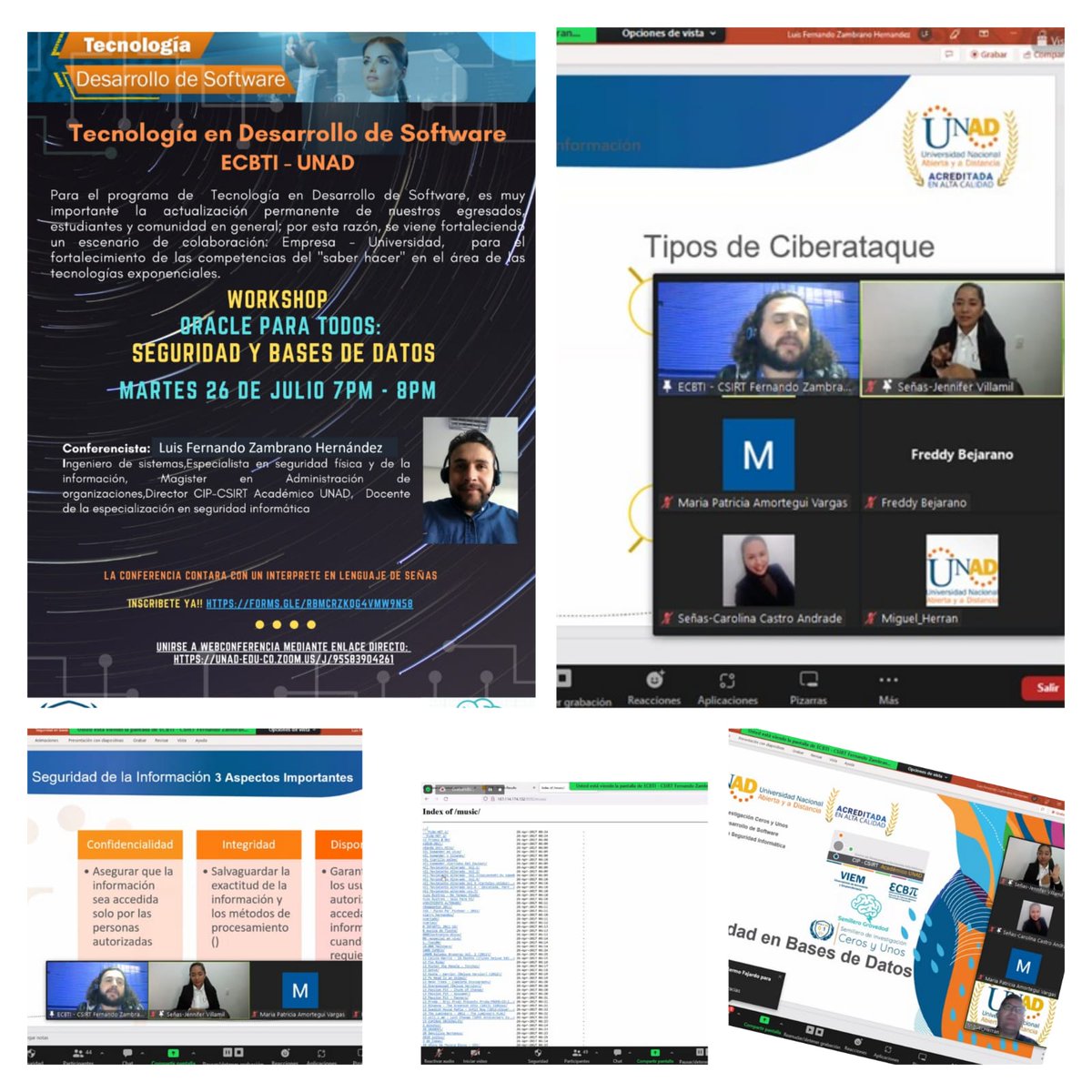 Hoy la Tec en desarrollo de Software culminó con éxito el taller de Oracle con el tema seguridad en bases de datos a cargo del Ing Fernando Zambrano; agradecemos a estudiantes, egresados y profesionales su asistencia y a la VISAE su apoyo. Invitados a próximos eventos formativos