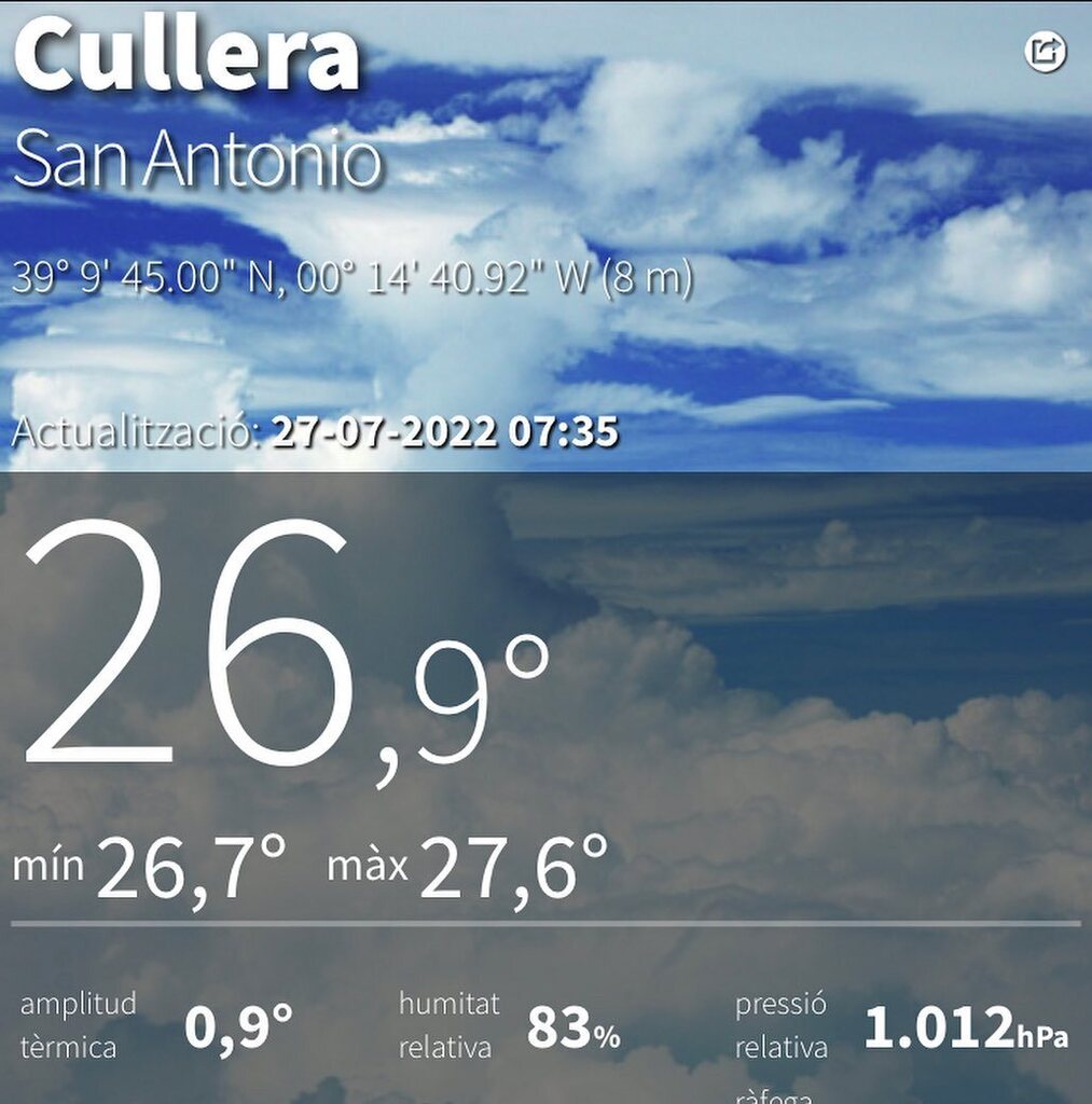 MeteoCullera's tweet photo. Buen día! De nuevo, #noche #asfixiante, con una #temperatura mínima de 26,7°, pero fijaos en la evolución de la #humedad relativa que ha marcado nuestra #estación en las últimas horas, no ha bajado del 75-80% en ningún momento, con picos de hasta 86%, co… https://t.co/EfELeBxDHj https://t.co/lJzW4A1id3