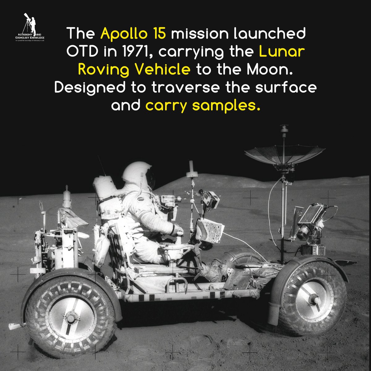 rohitsj27's tweet photo. Apollo 15 mission was launched OTD

Btw LRVs were used on 3 lunar missions.

#space #nasa https://t.co/897PJrybMa