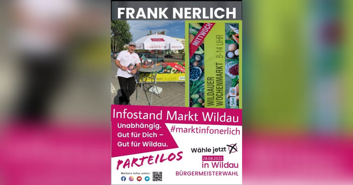 Heute wieder auf dem Wilderer Wochenmarkt - kommt mit und informiert euch. #WildauerWochenmarkt #FrankNerlich #GutFürDich #GutFürWILDAU #Unabhängig #MarktInfoNerlich