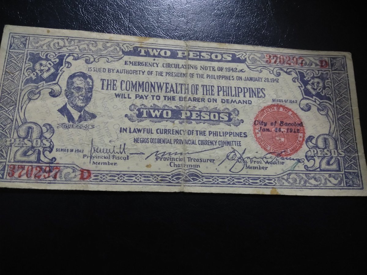 Billet de banque philippin édité à bacolod en 1942 durant la seconde guerre mondiale