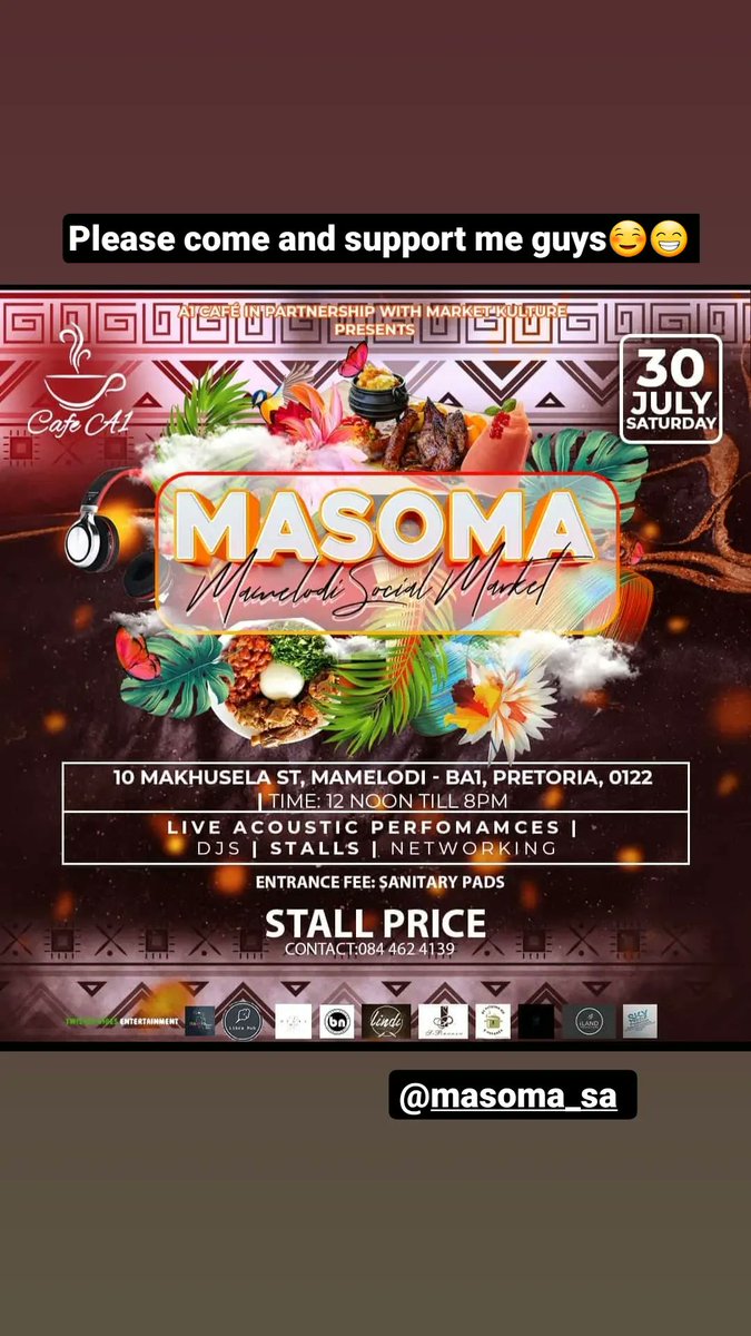 Hey Pretoria... what's good?!

Pull up with a friend and support local small businesses. There will be live Music entertainment and a good time😁

#pretoria #music #markets #mamelodi #SmallBusinesses