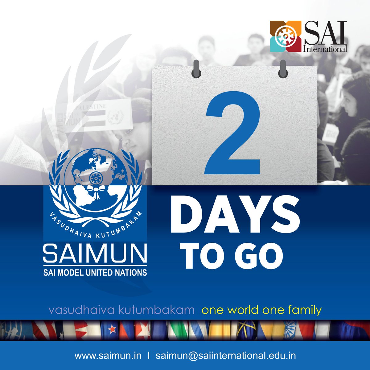 SAI_Edu_In's tweet photo. Only 2 days for the mega delegations to begin at SAIMUN 2022... Lets gear up...
#SAIMUN
#SAIMUN2022
#ModelUnitedNations https://t.co/Lmqf1zY6GC