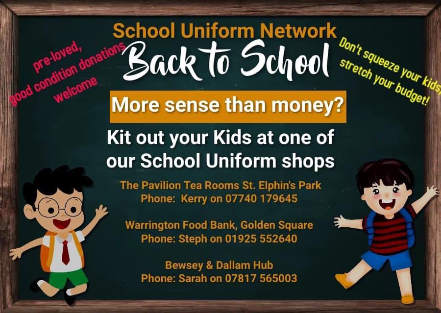 #thefriendsofstelphinspark have joined with #warringtonfoodbank , #bewseywhitecross , #latchfordeast and #Torus to network a FREE pre-loved school uniform offer. Donations can be left in The Pavilion Tea Rooms, St Elphins Park or Warrington Food Bank, Golden Square.