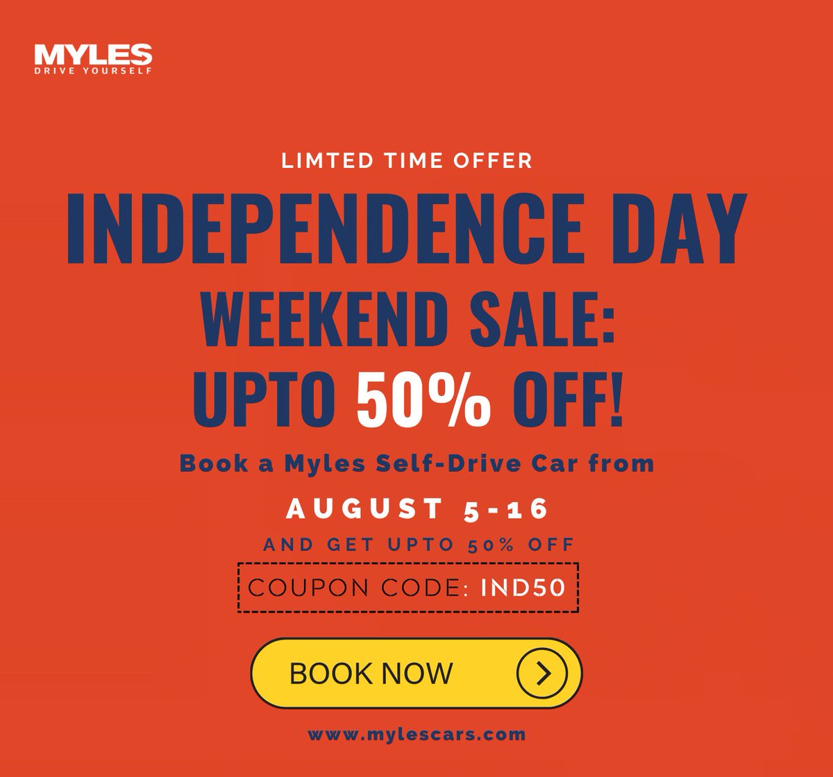 Hurry Up!!!

Grab this exciting offer and plan your Independence Day long weekend getaway with Myles. 

To know more: mylescars.com 
.
.
#Myles #independenceday #independenceday2022 #IndependenceDayOffer #longweekend #selfdrive #selfdrivecar #vacation #mylescars