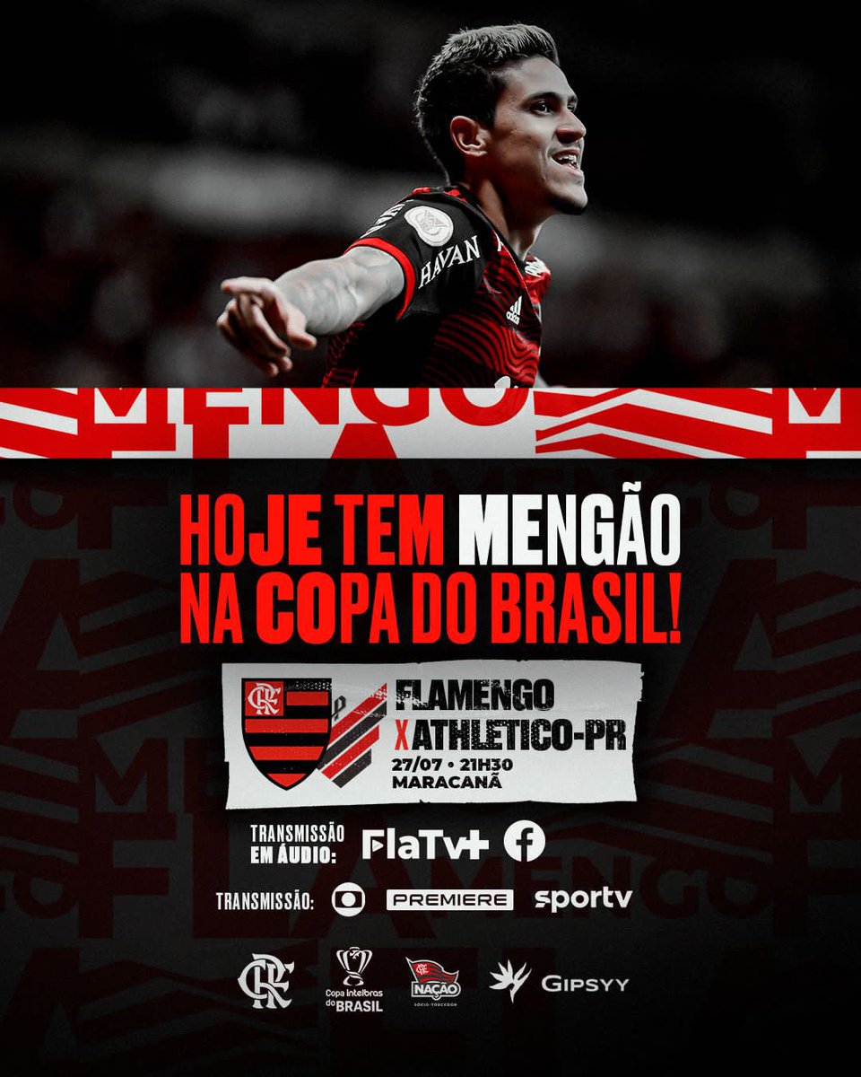 Clube de Regatas do Flamengo - HOJE TEM MENGÃO NA COPA DO BRASIL!!! Às  21h30, o Mais Querido recebe o São Paulo, no Maracanã, no jogo de ida das  quartas de final.