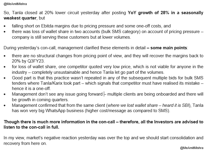 #TanlaPlatforms #Q1FY23 Con-call

Prepared some quick notes - but please listen to the full version.

Con-call link: youtube.com/watch?v=1vv65f…

No reco 🚨 DYOR 🚨