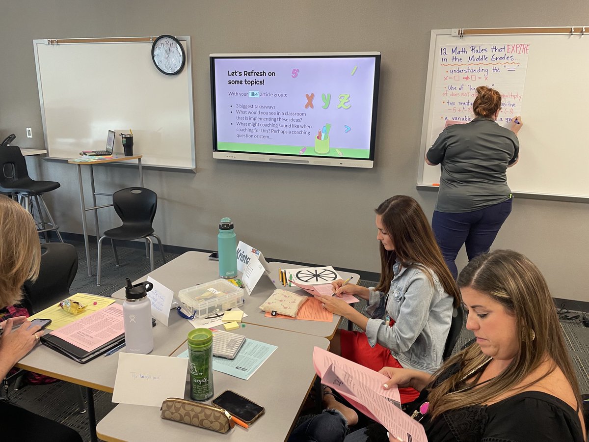 AliciafBates's tweet photo. JH math ICs dived deep into one of two ⁦@NCTM⁩ articles “12 Math Rules That Expire” and “Questioning Our Patterns of Questioning” earlier today. Then shared their article, thoughts, and coaching strategies with the other half. #katyisd #SecCI #CoachesMaketheDifference https://t.co/S91wCswgRj