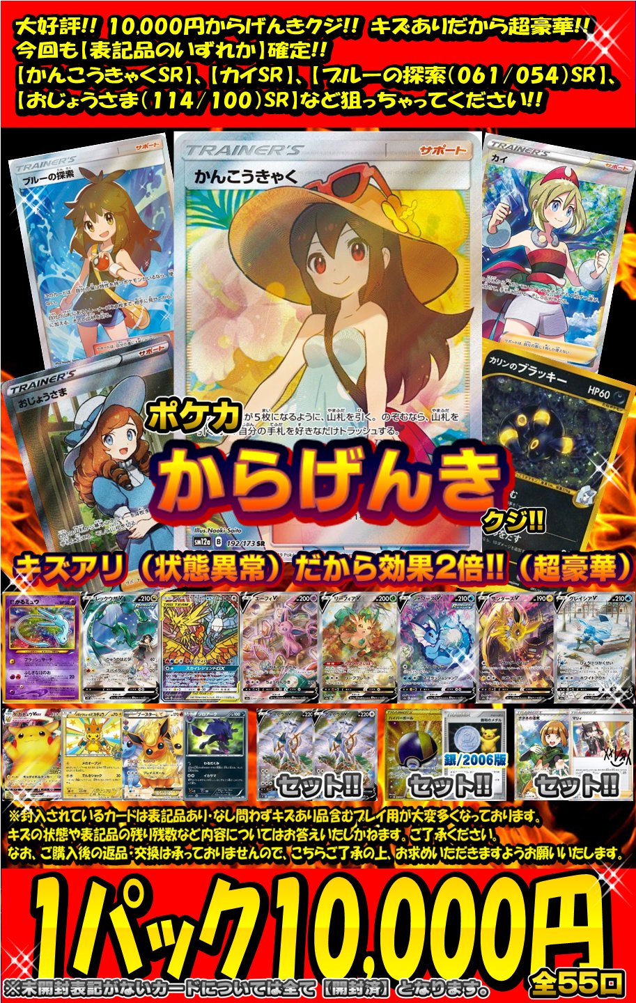 カードラボ水戸店 Shadowverse Evolve土曜発売 ポケカ クジ情報 ポケモン円からげんきクジが復活 キズあり品の代わりに内容も超豪華 今回も 表記品のいずれか 確定 かんこうきゃくsr カイsr ブルーの探索 061 054 Sr おじょうさま