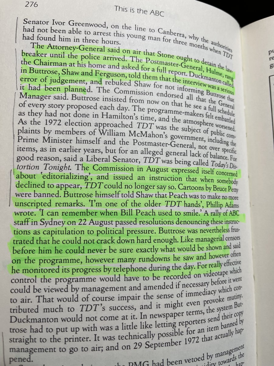 @ItaButtrose  may be more interested in this extract from Inglis This is the ABC . Concerns controversy over TDT iv with draft dodger Michael Matteson 1971. 
 #ABChistory #ABC90