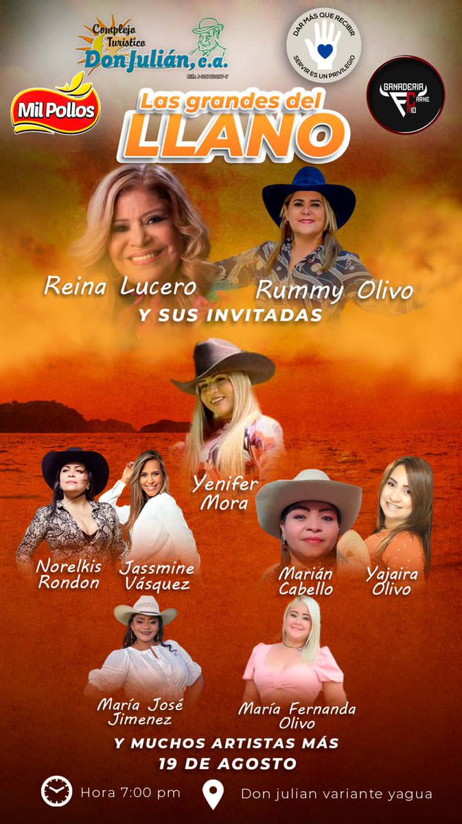 NO TE LOS PIERDAS!!!. Viernes 19 de agosto, se prende la parranda con LAS GRANDES DEL LLANO Reina Lucero, Rummy Olivo y sus invitadas. Carne en Vara Don Julian. Variante Yagua - San Diego (Carabobo). Arpaaaa y adquiere tu entrada YAAAAA.. 🎵🎵🎶🎶🎶🎼🎼🎼💥💥💥💥🇻🇪🇻🇪🔈🔉🔊Don