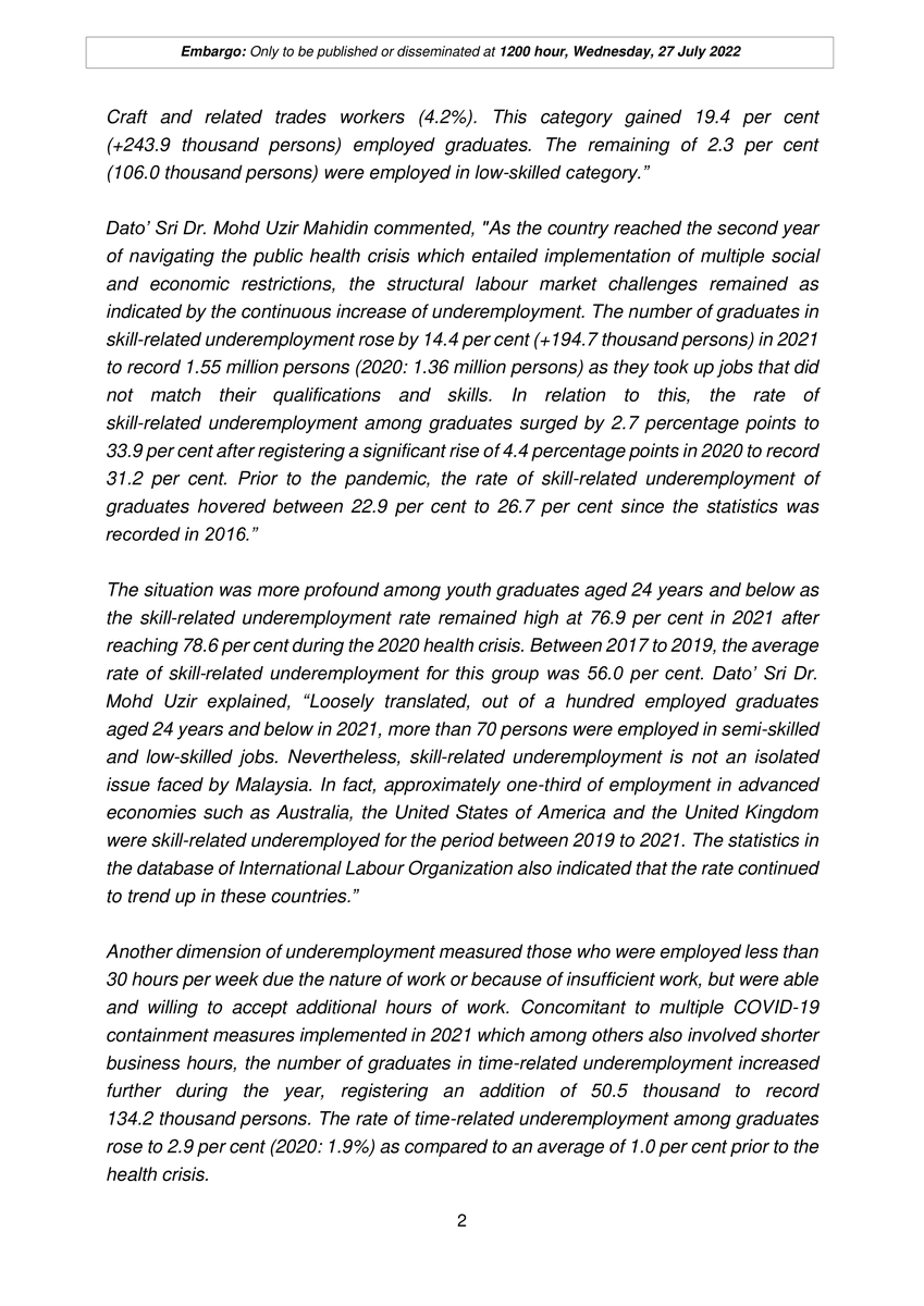 DOSM_MBLS's tweet photo. DOSM MEDIA STATEMENT:
GRADUATES STATISTICS, 2021
KENYATAAN MEDIA DOSM:
STATISTIK SISWAZAH, 2021
DOSM MEDIA STATEMENT:
GRADUATES STATISTICS, 2021
#MBLS #DOSM #LabourStatistics #GraduatesStatistics #MyLMID #LMIAP https://t.co/C06WeQE9CW