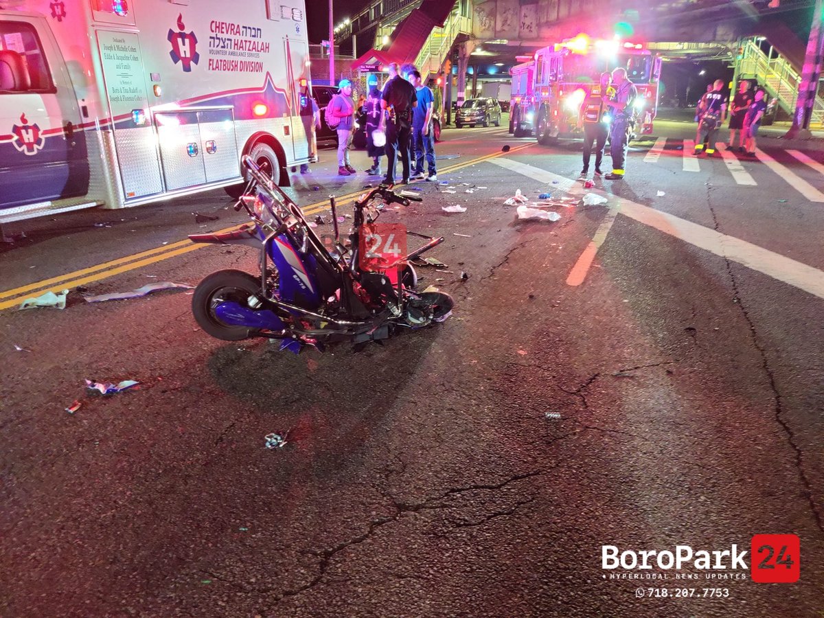 BoroPark24's tweet image. One person was transported in critical condition following an accident involving a motorcycle on Bay Parkway and McDonald Ave.