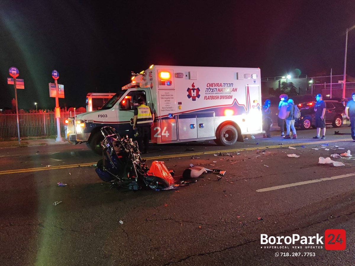 BoroPark24's tweet image. One person was transported in critical condition following an accident involving a motorcycle on Bay Parkway and McDonald Ave.