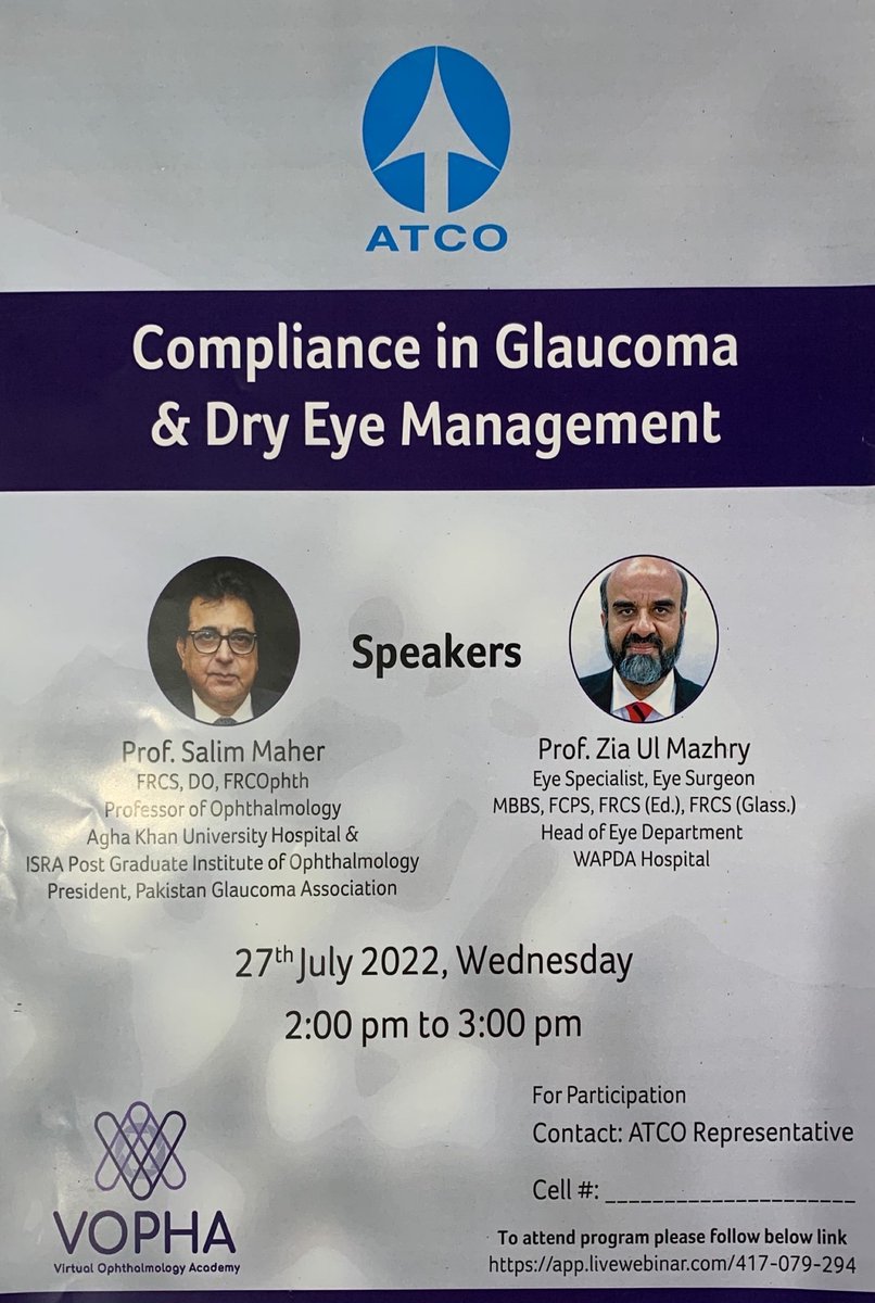 Dear Ophthalmology and allied Professionals,
You are warmly Welcome to the webinar:
events.vopha.org/talks/complian…
Please register yourself NOW!
#glaucoma #dryeye #ocularsurface
#Vophthalmology #OphthalmologistAcademy #VOPHA #Ophthalmology  #AAO #Optometry #optician #eyehealth