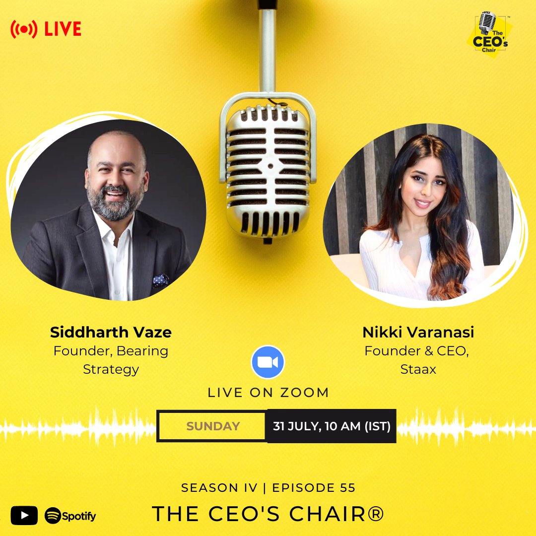 THECEOsCHAIR®️ - Live! (Season IV Episode 55) 🎙

This Sunday, July 31st we'll be in conversation with Nikki Varanasi, Founder & CEO of Staax. 

Previously, she worked at KKR, then McKinsey's hedge fund (MIO Partners) as a fund owner of an $800MM+ investment vehicle. 

1/2