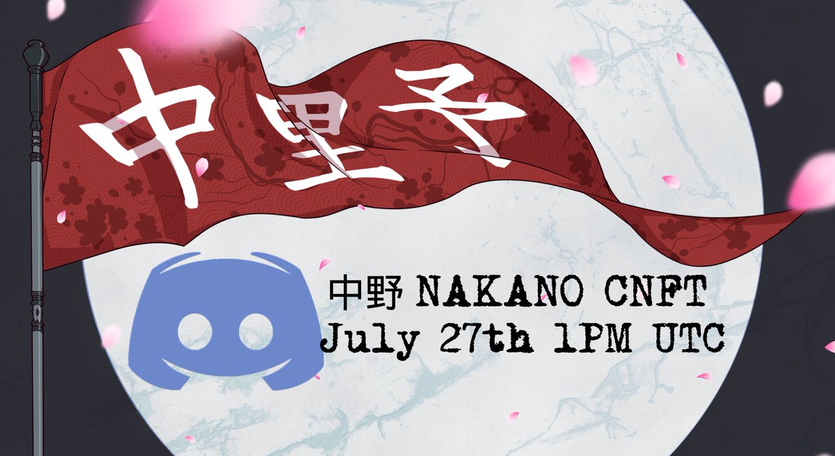 📢
Discord will be open on July 27th 1PM UTC! 
We'll post the invite link here on Twitter.

We'll be giving out 10 Recruit Badge roles &amp; 40 WL roles AT RANDOM to the first 100 people.

&amp; we're giving 1 Loyalist Badge to anyone that LIKES+RT+TAGS1 on this post! 🫡
#Nakano #CNFT