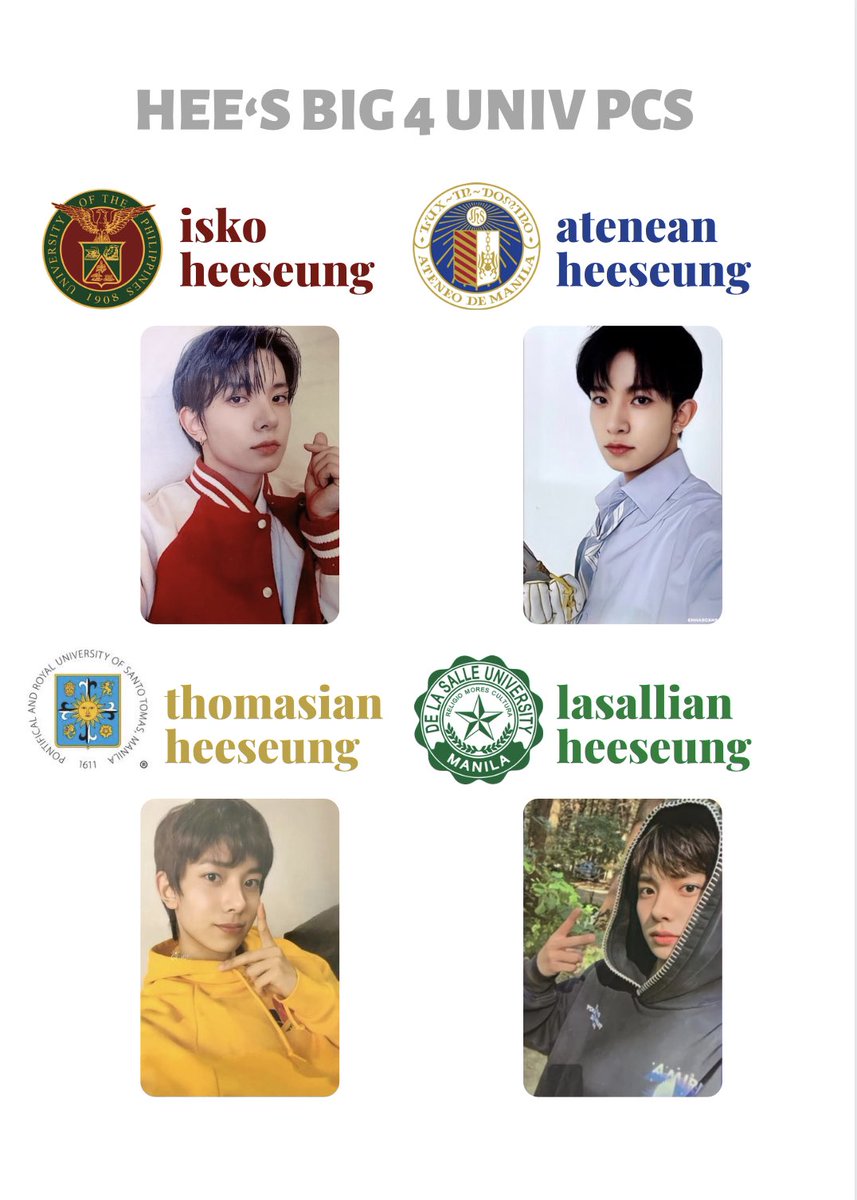 ellemails's tweet photo. . . Heeseung’s Big 4 Univ pcs 💭 https://t.co/iCRfb4bVke