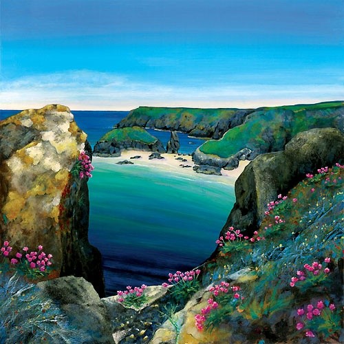 Good Morning ☀️
Here's a lovely way to start the day.
A beautiful painting by British artist Gilly Johns. She specialises in painting the wonderful landscape of Cornwall. This one is' Kynance Cove and Seapinks'. Breathe in that sea air. Fabulous!