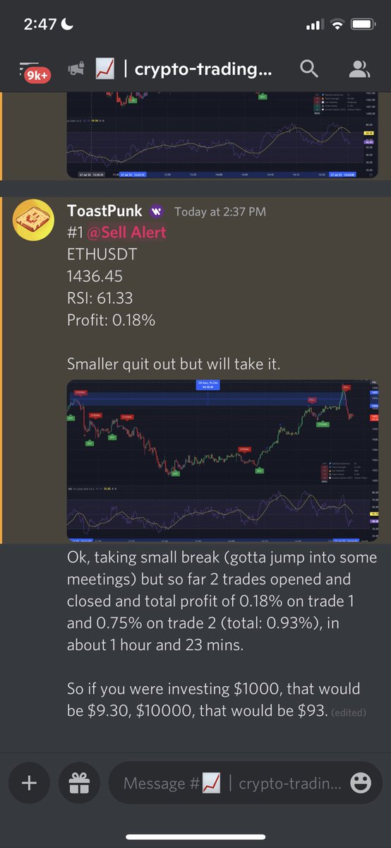 toastpunk's tweet photo. Two trades opened and closed off in 1 hour and 23 mins with a return of 0.93%. Not bad if can do this full time. I reckon 8-10% daily is achievable if you have the time and patience. https://t.co/azVmeBB8JA