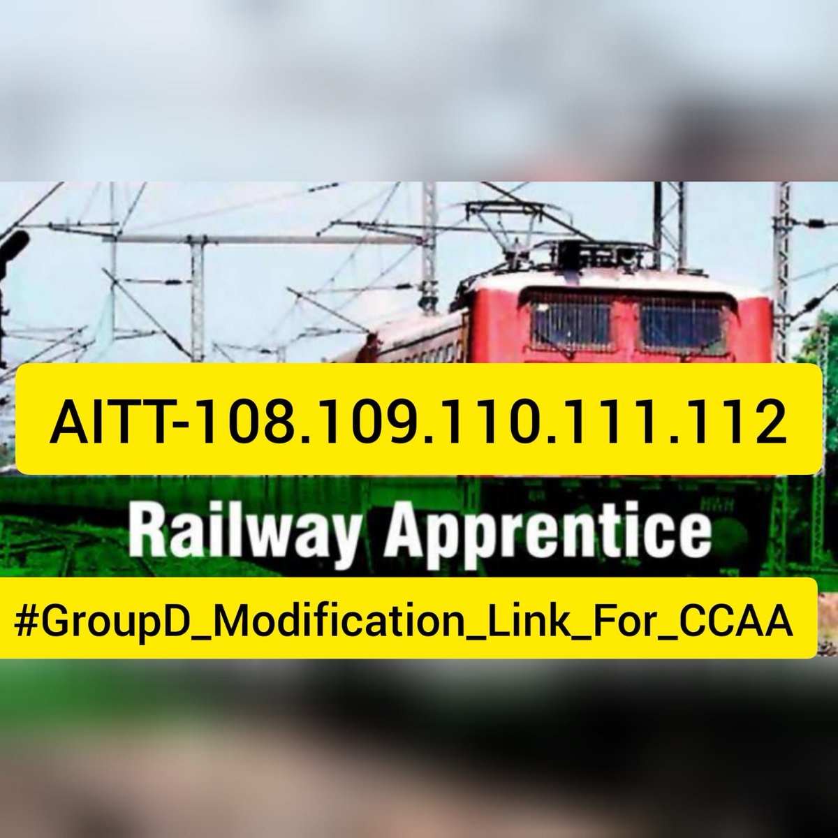 NitinNa86659795's tweet photo. #CCAA_GroupD_modification_after2019_रेलमंत्रीजी
PLEASE SIR 2019 K BAAD WALE CANDIDATES KO BHI IS RAILWAY GROUP D KI BHARTI ME 20% QUOTA ME EXAM DENE KA MOKA MILE
SO PLEASE OPEN THE MODIFICATION LINK TO CCAA CANDIDATES
@AshwiniVaishnaw @varungandhi80 @PMOIndia @RailMinIndia https://t.co/y6gcZqOnda