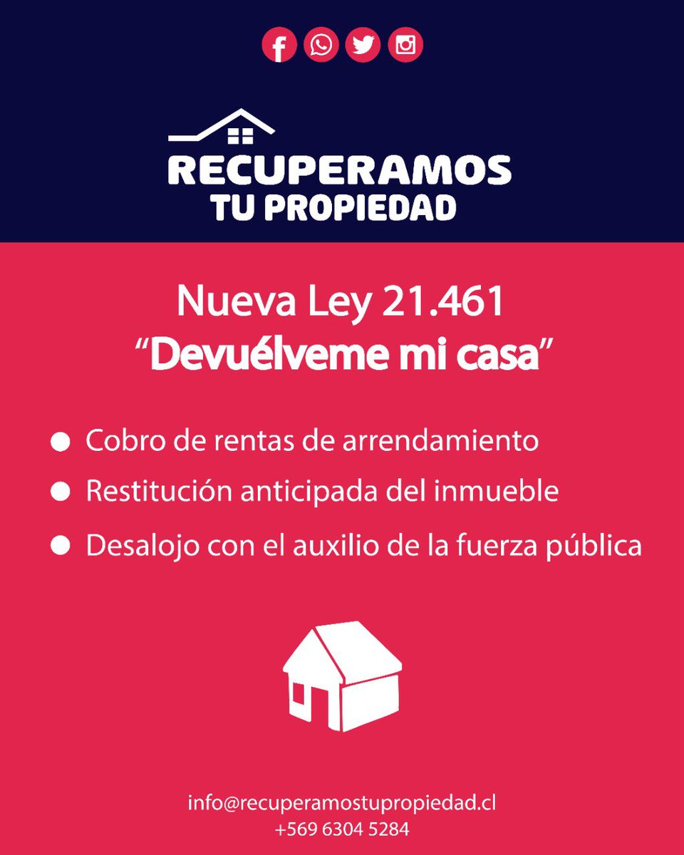 RecuperamosP's tweet photo. Nueva Ley Devuélveme Mi Casa. Cobro de Arriendo, Gastos Comunes y Cuentas de Consumo en un procedimiento más rápido y simplificado #devuelvememicasa #devuelvemelacasa https://t.co/MajuY4yCeG