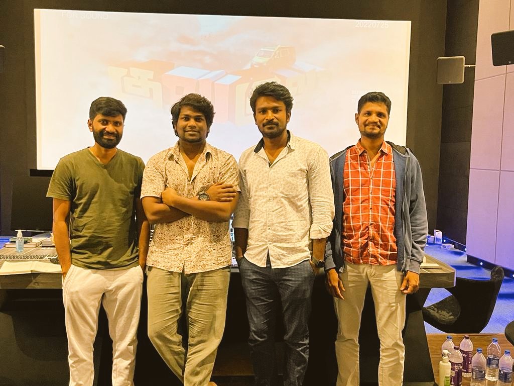 All set & done for the Grand release. Thank you Sound Designers @valentino_suren & Azhagiya Koothan. We all missed you for the photo @Music_Santhosh sir doing a Maatnaa Gaali step🫣. #GuluGulu will be a Good Theater Experience.🤙 @KVijayKartik @philoedit #GuluGuluFromJuly29