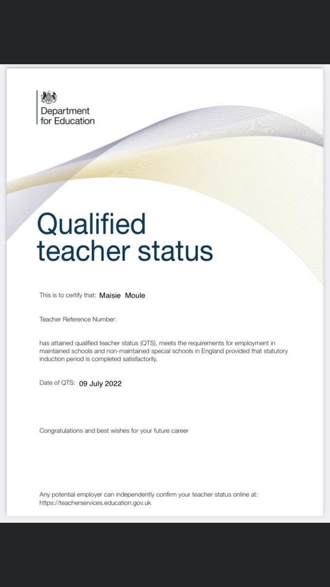QTS has been confirmed &amp; PGCE with a distinction 🤩 4 years at Marjon has come to an end! 🥲 I'm excited for September 👩🏼‍🏫