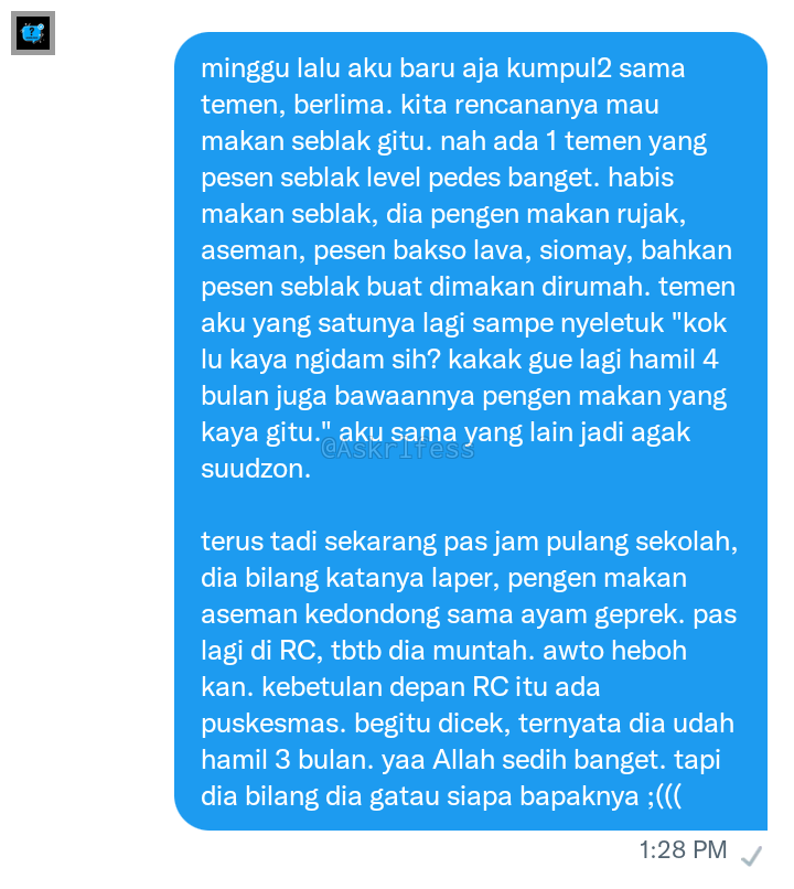Askrlfess's tweet photo. [askrl] TW // 18++

btw aku masih kelas 8. https://t.co/yopZbFhyMh