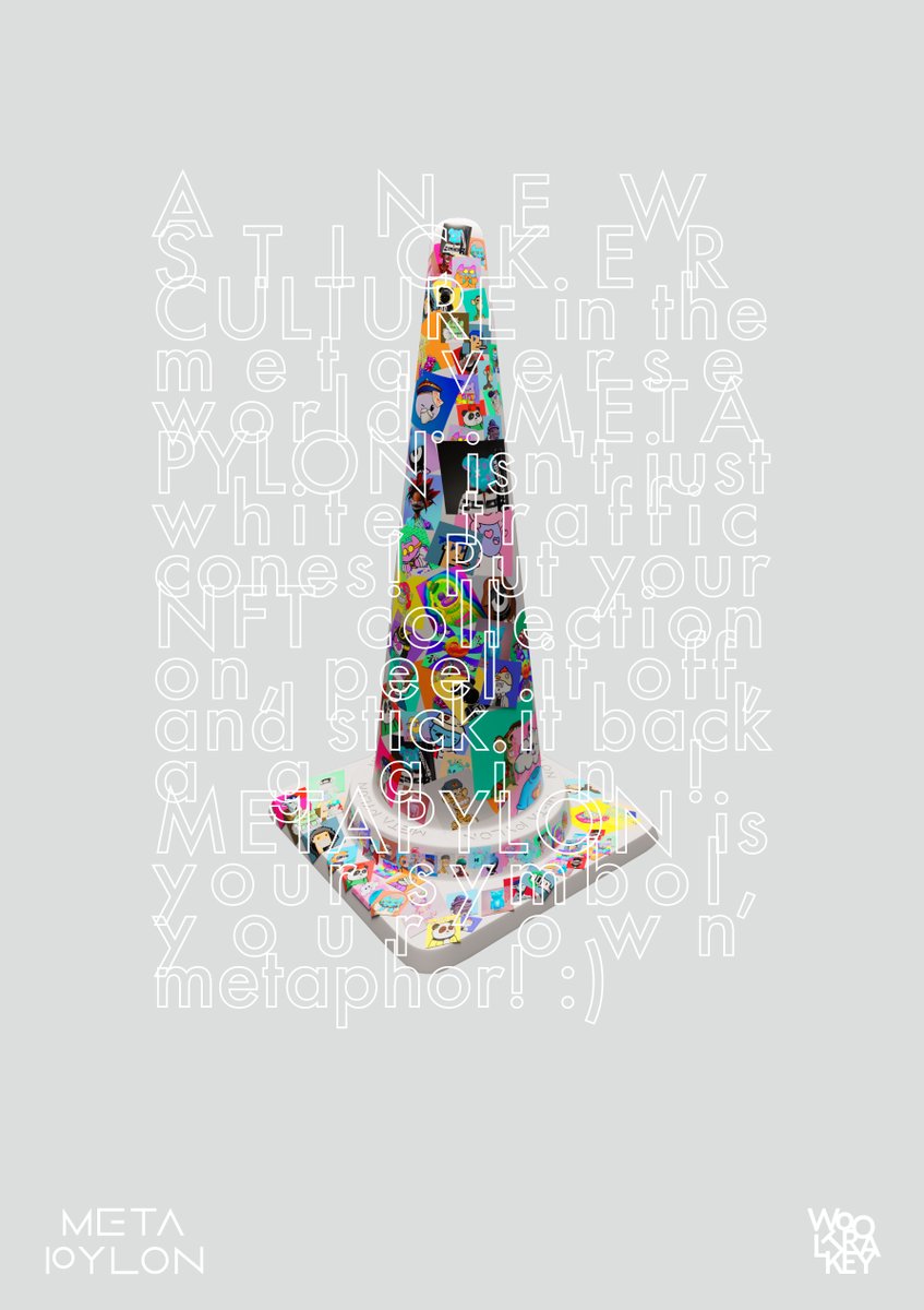 MetaPylon's tweet photo. A NEW STICKER CULTURE!
MetaPylon turns all your #NFTs in your wallet into stickers, and you can freely paste them to create your own cone✋
What NFT would you affix to this #METAPYLON?
⚡️Only 4 more days until the 1st MINT⚡️ https://t.co/mZ6FvXtK9V