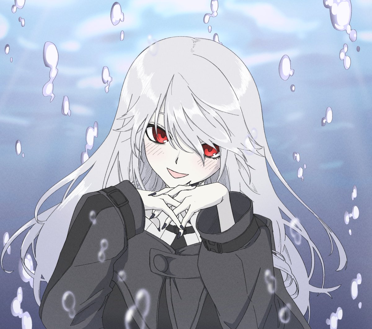 specter (arknights) 1girl red eyes solo long hair smile underwater looking at viewer  illustration images