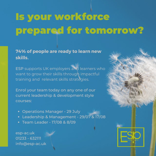 Building a workforce today for tomorrow's challenges is an imperative. Give your staff the opportunity to upskill and enable them and your team to be more agile. New course start dates below - enrol today! #learning #esp #upskill <a href="/EduSkillPartner/">The Education and Skills Partnership</a>