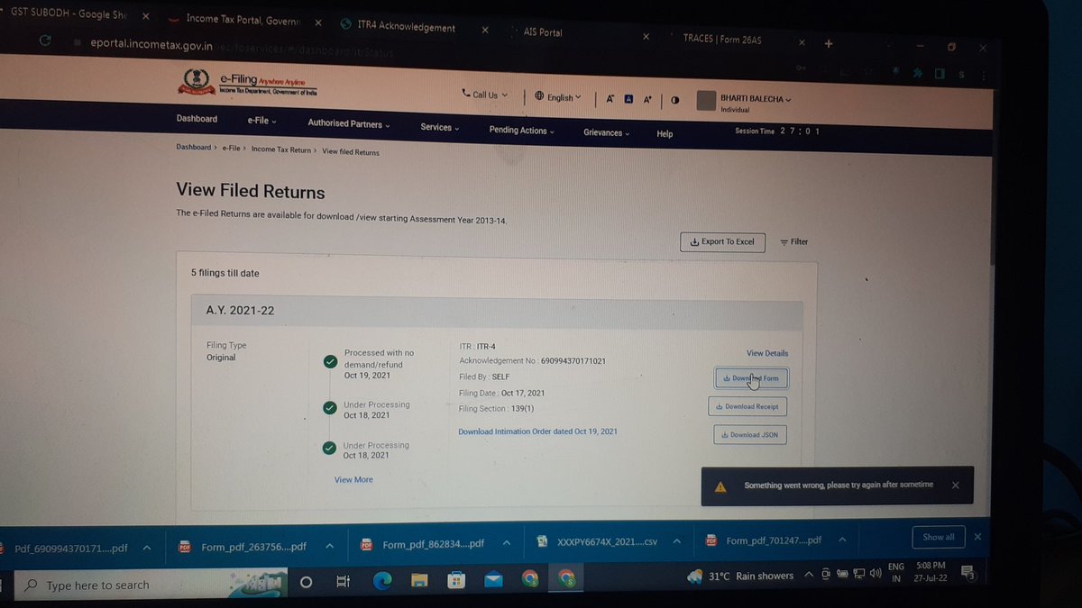 Subodhasha's tweet photo. @IncomeTaxIndia @nsitharamanoffc @officeofPCM @FinMinIndia @PIB_India Something went Wrong please try Again 

What is this..? https://t.co/vhS3Mj1hTU