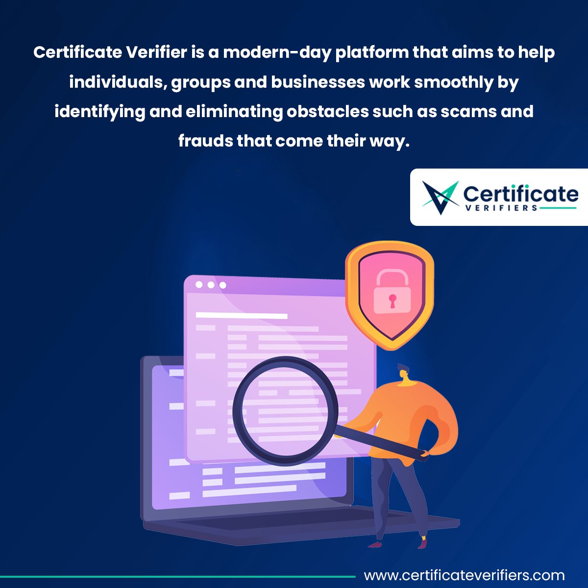 Certificate Verifier is a modern-day platform that aims to help individuals, groups and businesses work smoothly by identifying and eliminating obstacles such as scams and frauds that come their way.

Visit: certificateverifiers.com

#onlineverification #CertificateVerifiers #cv