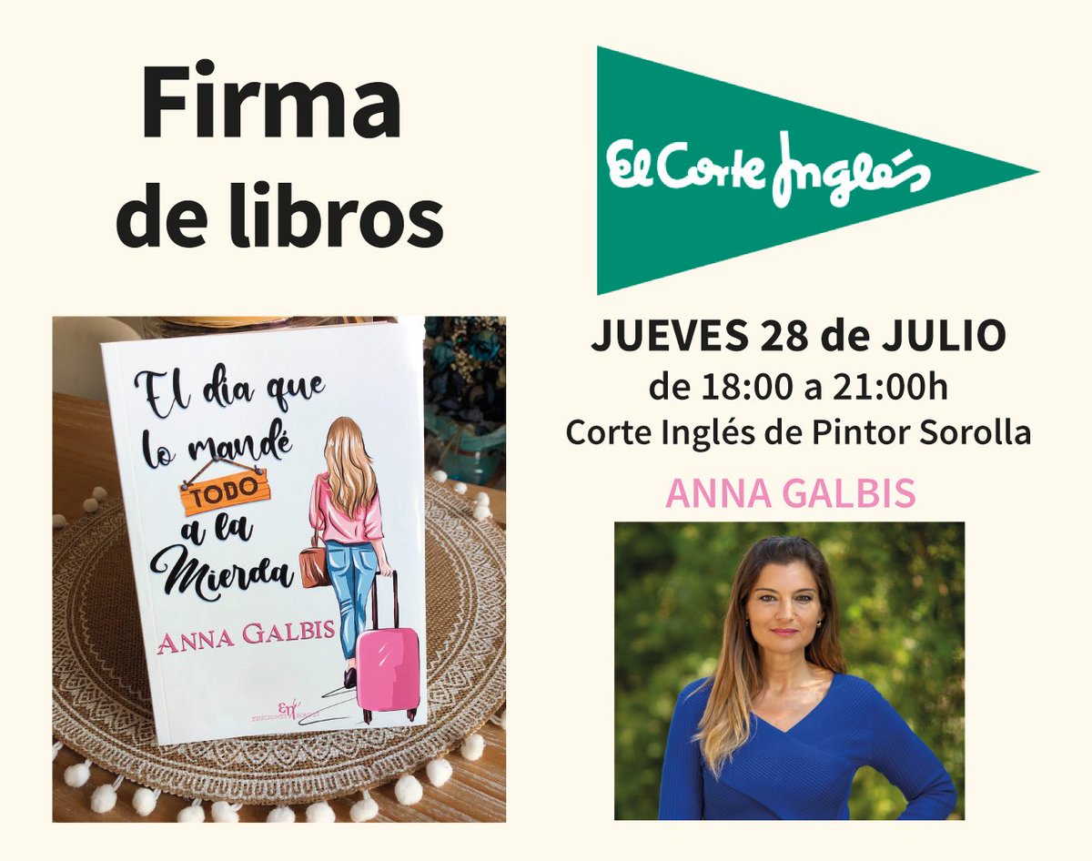 ✍🏻Mañana estaré el <a href="/elcorteingles/">El Corte Inglés</a> de Pintor Sorolla firmando libros!! Te apuntas?! @EdicionesHades #novelas #librosdeverano 📚✨