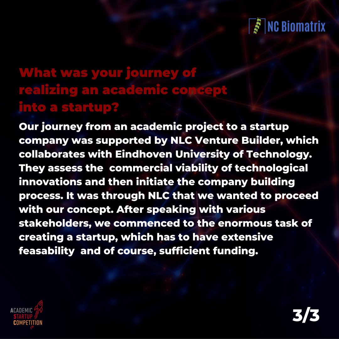 Meet NC Biomatrix B.V., winner of the ACS 2020!

They share their journey from before, during and after participating in the ASC. Read their testimonial and get inspired!

Interested in joining this year’s ASC?
Register now at: wwww.academicstartupcompetition.nl
#startup #entrepreneurship