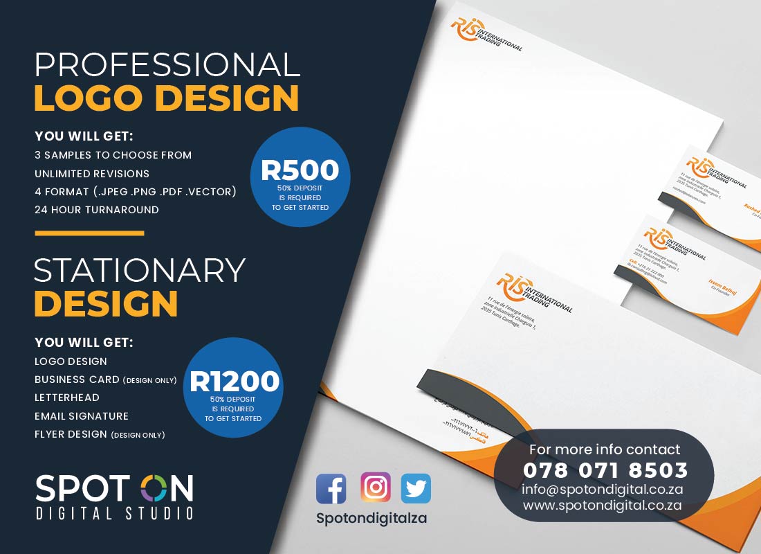 SpotOnDigitalZA's tweet photo. Professional Logo Design + Stationery

#Ramaphosa #MacG #BanyanaBanyana #Mnakwethu #WednesdayMotivation #LogoDesign #stationery #graphicsdesign #branding https://t.co/kxjknJhSwB