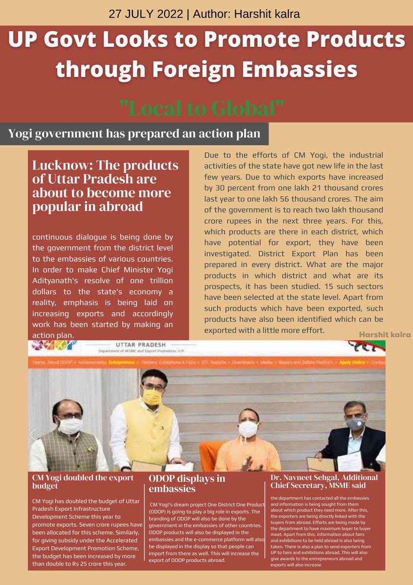 Harshittkalraa's tweet photo. #YogiAdityanath govt looks to promote products through foreign embassies!
@CMOfficeUP @navneetsehgal3 @UP_ODOP @InfoDeptUP @narendramodi @shalabhmani
#Local_to_global #ODOP https://t.co/HoTSk4EhzA