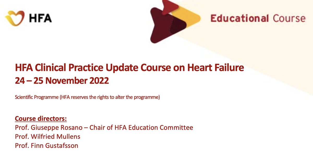 Book your agenda for the 2nd HFA Clinical Practice Update Course on @heartfailure which is on-line, high quality, very interactive, review course! escardio.org/Education/Cour… @FH_Verbrugge @petra_nijst @Ph_Bertrand @HFA_President @FinnGustafsson @GMCRosano @escardio @HanCardiomd