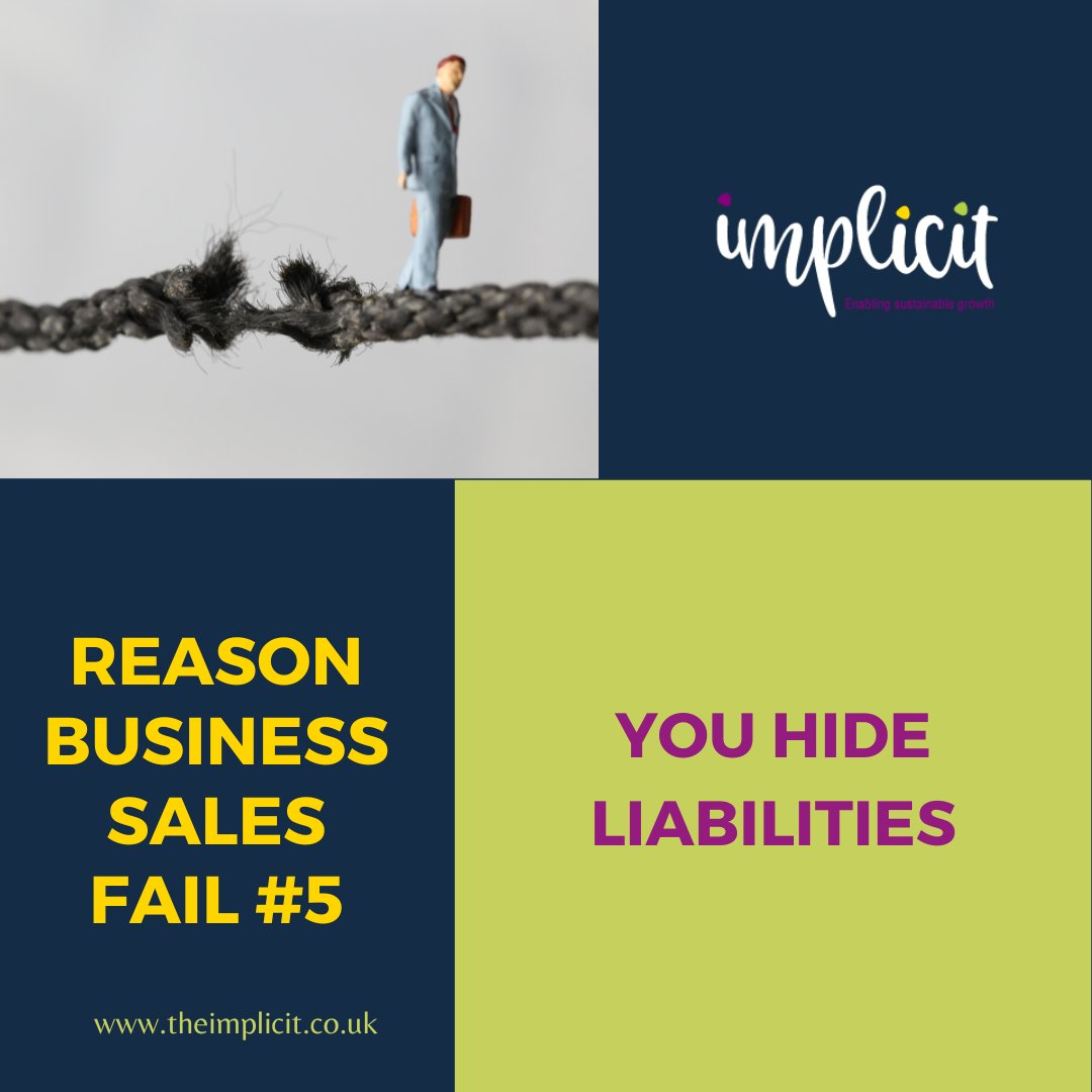 implicit_coach's tweet image. Reason Business Sales Fail #5

Hiding liabilities, known or contingent is risky business.

ow.ly/YZeS50JXZfw

#growthcapital #funding #corporatefinance #privateequity #executivesandmanagement #founders #founder #entrepreneur #entrepreneurs #sellyourbusiness #acquisition
