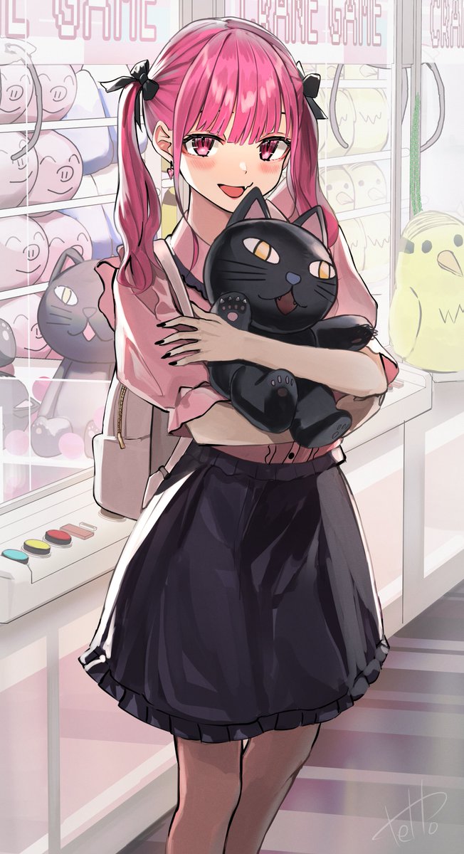 1girl jirai kei skirt shirt black skirt pink hair pink shirt  illustration images