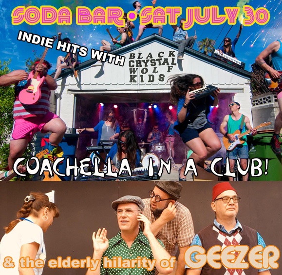 THIS SATURDAY!!! San Diego's favorite hilarious grandpas Geezer play with <a href="/blkcrstlwlfkds/">BlackCrystalWolfKids</a> , stars of Coachella, doing all of your favorite indie/91X dance hits live without the heatstroke in SD's finest air conditioned club, <a href="/SodaBarSD/">SODA BAR</a>! Info at facebook.com/events/7808992…