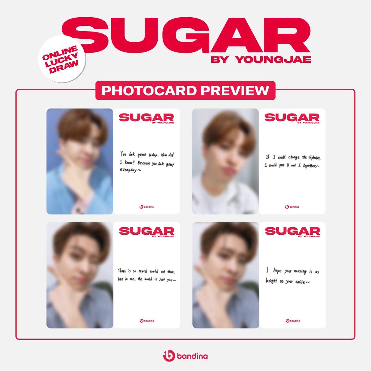 BANDINA X YOUNGJAE 2nd Mini Album 'SUGAR' ONLINE LUCKY DRAW EVENT (PREVIEW PVC PHOTOCARD) 👀Check our special price😍 ➠ 43% OFF (ลด43%) FC LINK👉bit.ly/3Jggrne